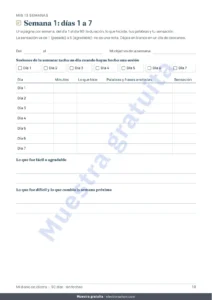 Semana 1: días 1 a 7 — Mi diario de idioma — 90 días : aprendizaje y vocabulario, para cualquier idioma (PDF para imprimir)