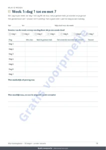 Week 1: dag 1 tot en met 7 — Mijn taaldagboek — 90 dagen leren en woordenschat, voor elke taal (pdf om te printen)