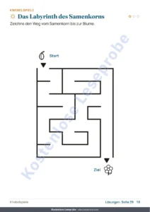 Das Labyrinth des Samenkorns — Mein Ferienheft — Zahlen, Logik, Tagebuch und Natur, 6-9 Jahre (PDF zum Ausdrucken und Tablet-Version)