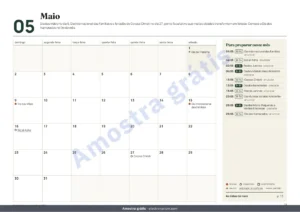 Maio — Calendário de marketing 2027 — datas comemorativas do Brasil e ideias de posts, PDF + planilha + agenda