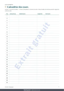 Calendrier des tours — Cercle d&rsquo;épargne — le registre de votre tontine entre proches : classeur et carnet PDF (compatible Excel, Google Sheets et LibreOffice)