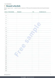 Round schedule — Savings Circle — susu, pardner and committee tracker: spreadsheet and printable PDF notebook (works with Excel, Google Sheets and LibreOffice)