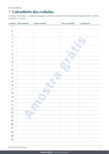 Calendário das rodadas — Círculo de poupança — o registro da sua caixinha entre pessoas de confiança: planilha e caderno PDF (compatível com Excel, Google Sheets e LibreOffice)