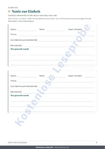 Notiz zur Einheit — Privatunterricht & Nachhilfe — Arbeitsmappe für Lernende, Einheiten und Zahlungen + PDF-Heft zum Ausdrucken (Excel, Google Sheets und LibreOffice)