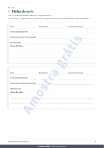 Ficha de aula — Aulas particulares — planilha de estudantes, aulas e pagamentos + caderno PDF para imprimir (Excel, Google Sheets e LibreOffice)