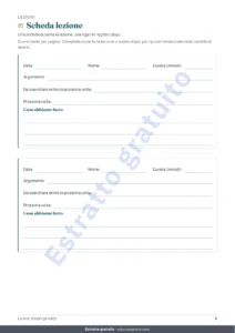 Scheda lezione — Lezioni private e ripetizioni — cartella di lavoro per lezioni, pagamenti e progressi + quaderno PDF da stampare (Excel, Google Sheets e LibreOffice)