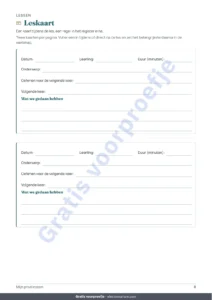 Leskaart — Privélessen & bijles — werkmap voor leerlingen, lessen en betalingen + PDF-boekje om te printen (Excel, Google Sheets en LibreOffice)