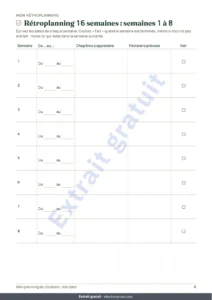 Rétroplanning 16 semaines : semaines 1 à 8 — Planning de révisions d’examens — rétroplanning, répétition espacée et fiches à remplir (PDF non daté)