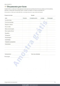 Orçamento por item — Organizador de casamento — planner em PDF e planilha de orçamento, qualquer que seja a sua tradição