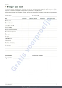 Budget per post — Bruiloftplanner — PDF om te printen en budgetwerkmap, voor elke traditie