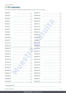 52 semanas — Reto de ahorro — cuaderno PDF para marcar y hoja de cálculo que hace las cuentas, en tu moneda (compatible con Excel, Google Sheets y LibreOffice)