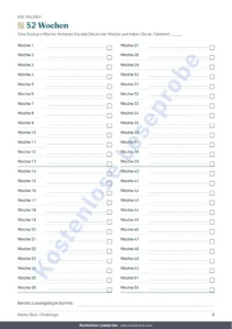 52 Wochen — Spar-Challenge — PDF-Heft zum Abhaken und Rechentabelle in Ihrer Währung (kompatibel mit Excel, Google Sheets und LibreOffice)