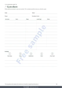 Gym sheet — My Session Log — 12-week journal for walking, running and gym sessions, printable PDF