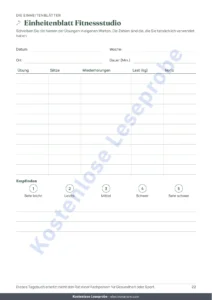 Einheitenblatt Fitnessstudio — Mein Einheiten-Tagebuch — Trainingstagebuch für 12 Wochen (Gehen, Laufen, Fitnessstudio), PDF zum Ausdrucken
