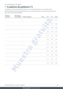 Cuaderno de palabras (1) — Mi diario de idioma — 90 días : aprendizaje y vocabulario, para cualquier idioma (PDF para imprimir)