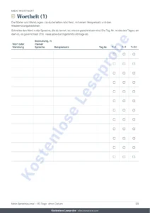 Wortheft (1) — Mein Sprachjournal — 90 Tage Lernen und Vokabeln, für jede Sprache (PDF zum Ausdrucken)