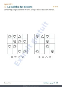 Le sudoku des dessins — Mon cahier de vacances — nombres, logique, journal et nature, 6-9 ans (PDF à imprimer et version tablette)
