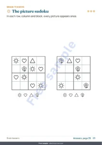 The picture sudoku — My vacation workbook — numbers, logic, journal and nature, ages 6-9 (printable PDF and tablet version)