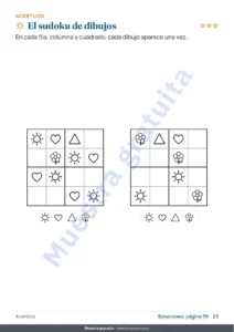 El sudoku de dibujos — Mi cuaderno de vacaciones — números, lógica, diario y naturaleza, 6-9 años (PDF para imprimir y versión para tableta)