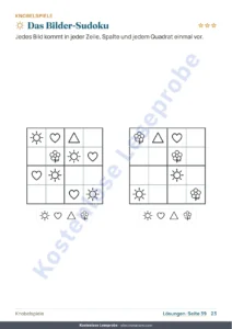 Das Bilder-Sudoku — Mein Ferienheft — Zahlen, Logik, Tagebuch und Natur, 6-9 Jahre (PDF zum Ausdrucken und Tablet-Version)