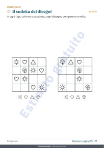 Il sudoku dei disegni — Il mio quaderno delle vacanze — numeri, logica, diario e natura, 6-9 anni (PDF da stampare e versione per tablet)