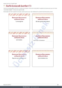Zarfa konacak kartlar (1) — Bayram Zarfları — yapıştırıcısız katlanan 4 bayram harçlığı zarfı şablonu, kartlar ve isim etiketleri (PDF, A4 ve Letter)