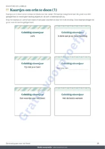 Kaartjes om erin te doen (1) — De enveloppen voor het feest — 4 sjablonen om af te drukken en te vouwen zonder lijm, met kaartjes en labels (PDF A4 en Letter)