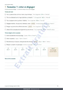 Semaine 1 : trier et dégager — Le grand ménage avant la fête — planning de 4 semaines et partage équitable des tâches de 2 à 6 personnes (PDF à imprimer)