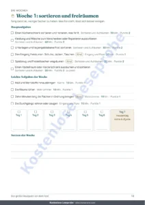 Woche 1: sortieren und freiräumen — Der große Hausputz vor dem Fest — Putzplan für 4 Wochen mit gerechter Aufgabenverteilung für 2 bis 6 Personen (PDF zum Ausdrucken)