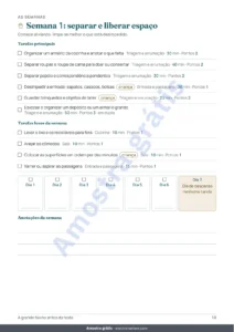 Semana 1: separar e liberar espaço — A grande faxina antes da festa — cronograma de 4 semanas e divisão justa das tarefas para 2 a 6 pessoas (PDF para imprimir)