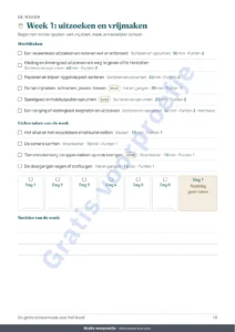 Week 1: uitzoeken en vrijmaken — De grote schoonmaak voor het feest — schoonmaakplanning van 4 weken met eerlijke taakverdeling voor 2 tot 6 personen (PDF om te printen)