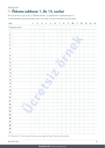 Ödeme tablosu: 1. ile 15. turlar — Birikim Grubu — altın günü ve para günü için güvene dayalı kayıt: tablo ve PDF defter (Excel, Google Sheets ve LibreOffice ile uyumlu)