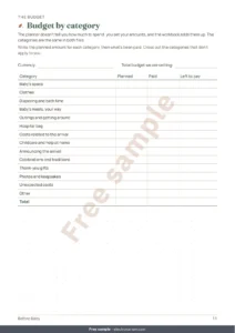 Budget by category — Before Baby — printable arrival planner and budget workbook, whatever your tradition