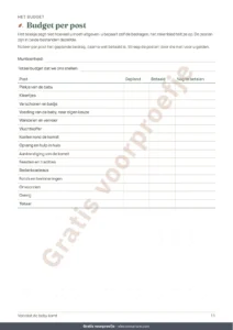 Budget per post — Voordat de baby komt — printbaar boekje voor de komst en budgetrekenblad, welke traditie u ook volgt