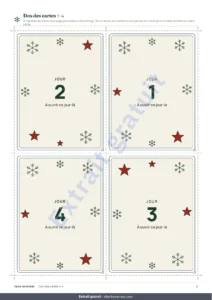Dos des cartes 1–4 — Compte à rebours des fêtes — 24 cartes d&rsquo;activités en famille à imprimer (calendrier de l&rsquo;Avent)
