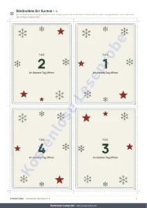 Rückseiten der Karten 1–4 — Countdown zum Fest — Adventskalender mit 24 Aktivitätskarten für die Familie zum Ausdrucken