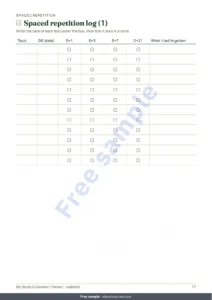 Spaced repetition log (1) — Exam Study & Revision Planner — backward plan, spaced repetition and fill-in revision sheets (undated PDF)