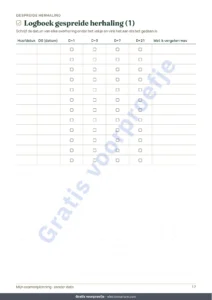 Logboek gespreide herhaling (1) — Examenplanning — retroplanning, gespreide herhaling en samenvattingsbladen om in te vullen (pdf zonder datums)