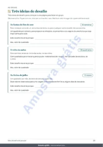 Três ideias de desafio — Desafio de poupar — caderno em PDF para marcar e planilha que faz as contas, na sua moeda (compatível com Excel, Google Sheets e LibreOffice)