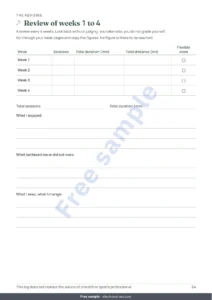 Review of weeks 1 to 4 — My Session Log — 12-week journal for walking, running and gym sessions, printable PDF