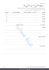 حصيلة الأسبوع 1 إلى الأسبوع 4 — دفتري: حصة بعد حصة — يوميات تدريب لمدة 12 أسبوعا (مشي، جري، النادي)، PDF للطباعة