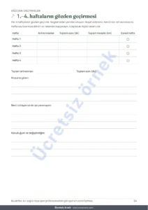 1.–4. haftaların gözden geçirmesi — Antrenman Defterim — 12 haftalık antrenman günlüğü (yürüyüş, koşu, spor salonu), yazdırılabilir PDF