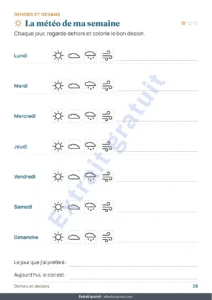 La météo de ma semaine — Mon cahier de vacances — nombres, logique, journal et nature, 6-9 ans (PDF à imprimer et version tablette)