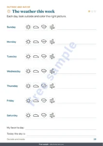 The weather this week — My vacation workbook — numbers, logic, journal and nature, ages 6-9 (printable PDF and tablet version)