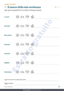 Il meteo della mia settimana — Il mio quaderno delle vacanze — numeri, logica, diario e natura, 6-9 anni (PDF da stampare e versione per tablet)