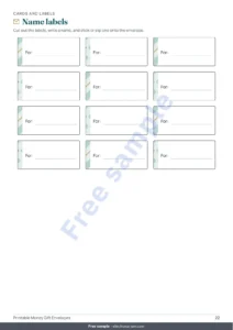 Name labels — Printable Money Gift Envelopes — 4 no-glue fold templates with slip-in cards and name labels (PDF, A4 and US Letter)