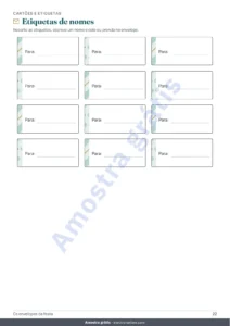 Etiquetas de nomes — Os envelopes da festa — 4 moldes para imprimir e dobrar sem cola, com cartões e etiquetas (PDF A4 e Letter)