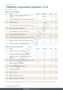 Rotation à 3 personnes (semaines 1 et 2) — Le grand ménage avant la fête — planning de 4 semaines et partage équitable des tâches de 2 à 6 personnes (PDF à imprimer)