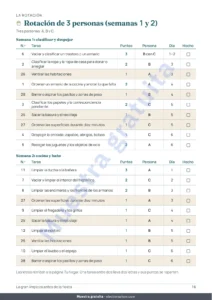Rotación de 3 personas (semanas 1 y 2) — La gran limpieza antes de la fiesta — planificador de 4 semanas y reparto justo de tareas para 2 a 6 personas (PDF para imprimir)