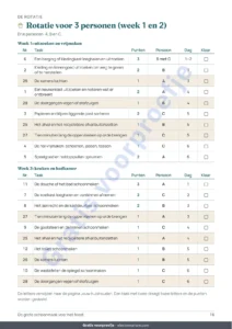 Rotatie voor 3 personen (week 1 en 2) — De grote schoonmaak voor het feest — schoonmaakplanning van 4 weken met eerlijke taakverdeling voor 2 tot 6 personen (PDF om te printen)